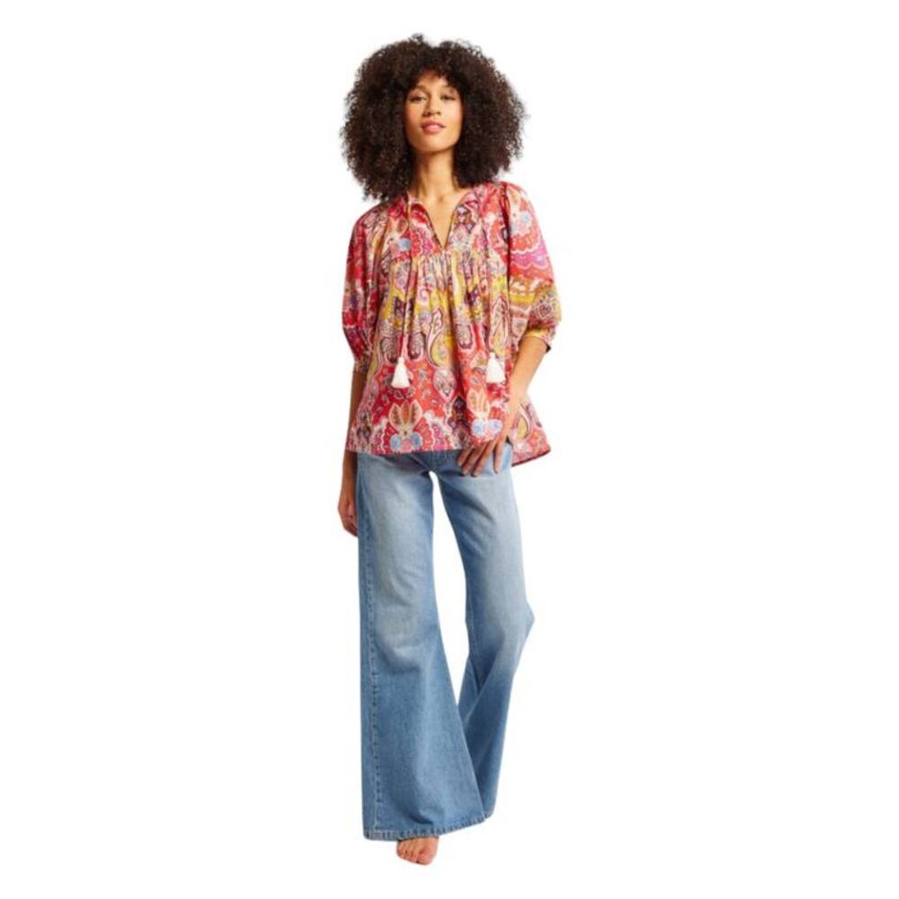 Mille Thalia Short Sleeve Peasant Top Zanzibar XS NWT Boho Chic Festival - Picture 2 of 5